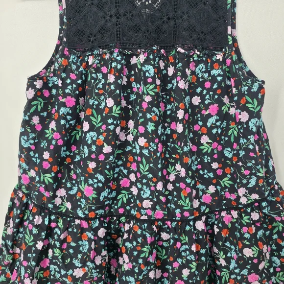 Kate Spade New York Top Black Floral Greenhouse Lace Yoke Tassels Boho Size L - Picture 9 of 12